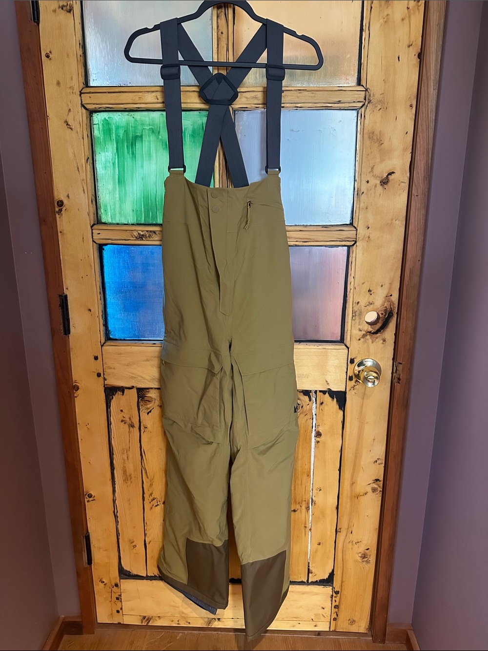 Women’s Olive Green Bib Ski Pants with Suspenders Goretex